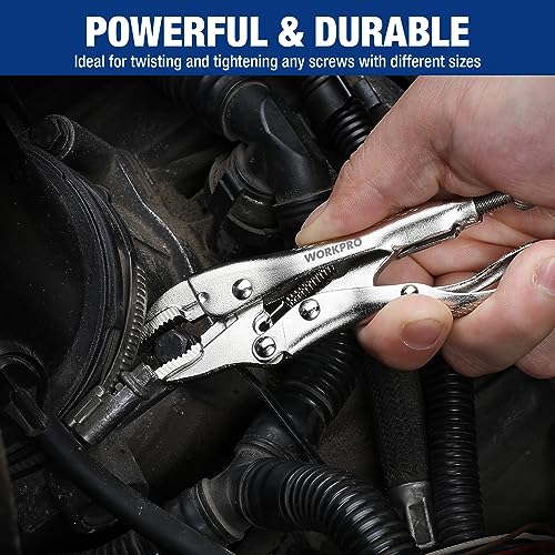 WORKPRO Locking Pliers, 4-inch Curved Jaw Vice Grips pliers, Chromium-Vanadium Steel Locking Pliers with Wire Cutter, Locking Adjustable Vise Grips for Clamping Twisting Welding