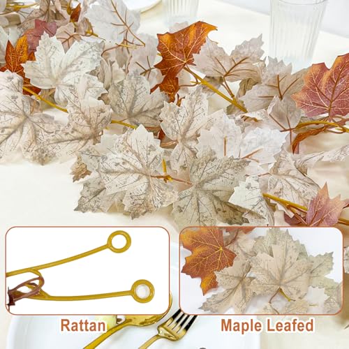 2 Pack Fall Maples Leafed Garland Fall Decorations for Home Total 11.8Ft Artificial Hanging Vine Fall Foliage Garland Fall Thanksgiving Decor Indoor Outdoor Mantel Party(Mixed Gray-White Brown)