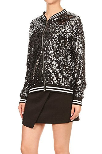 Anna-Kaci Womens Sequin Jacket Bomber Coat 1989 Slitter Outfit For Concert Party, Royal Blue, Medium