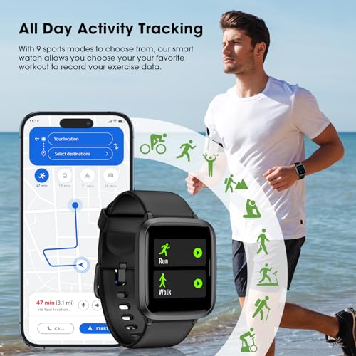 LIVIKEY Smart Watch for Men Women, Fitness Tracker with Heart Rate Monitor, Blood Oxygen, Blood Pressure, Sleep Monitor, 50 Meters Waterproof Smartwatch with Pedometer for iOS and Android Phones