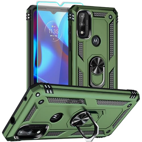 for Moto G Play 2023 Case: Moto G Pure Case, Moto G Power 2022 Case with HD Screen Protector, [Military Grade 16ft. Drop Tested] Ring Shockproof Protective Phone Case for Motorola G Pure, ArmyGreen