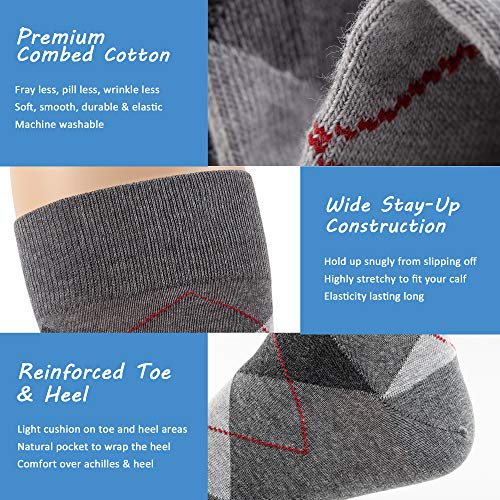 u&i socks Men's Argyle Dress Socks, Combed Cotton, Shoes Size 6-12, Black Grey Mix, Pack of 3