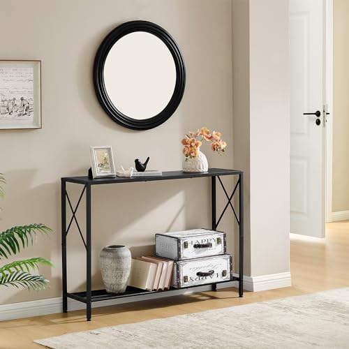 Tajsoon Console Table, 2-Tier Entryway Table，41.8”L Narrow Sofa Table with Shelves, Entrance Table for Hallway, Entryway, Living Room, Foyer, Corridor, Office, Black