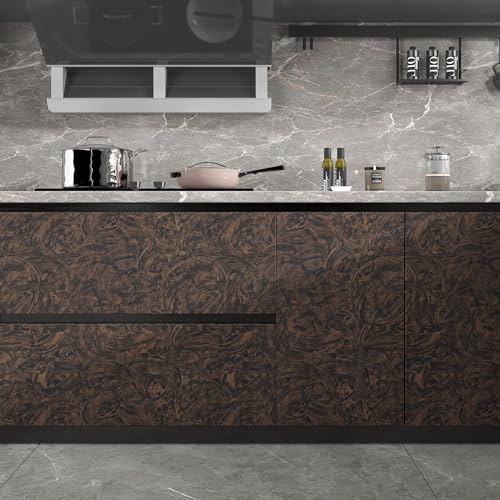 CHIHUT 30”x118” Dark Concrete Wallpaper Peel and Stick Thick Cement Concrete Contact Paper for Countertops Waterproof Self Adhesive Textured Brown Wall Paper for Living Room Bathroom Wall Covering