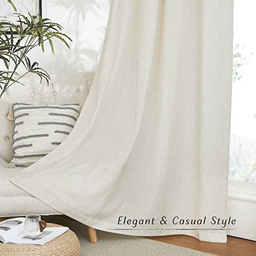 NICETOWN Semi Sheer Linen Curtains 84 inch Length 2 Panels Set, Rod Pocket & Back Tab Privacy Thick Linen Drapes with Light Filtering for Bedroom/Living Room, Off White, W55 x L84, 2 Panels