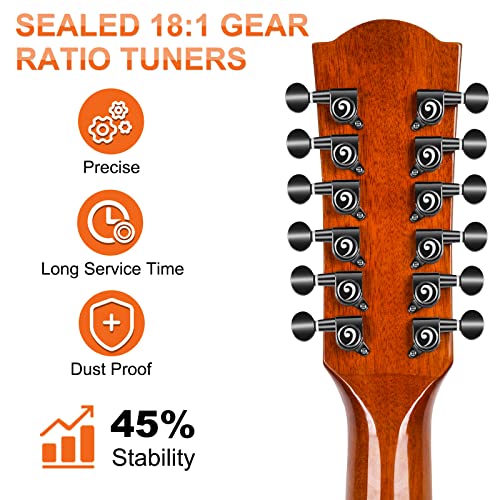 Vangoa 12 String Guitar Acoustic Electric Full Size, Upgraded Guitar 12 Strings Bundle for Beginner Intermediate Adults Teens, Guitarra de 12 Cuerdas, Sapele Body Bone Nut,Sunburst Glossy