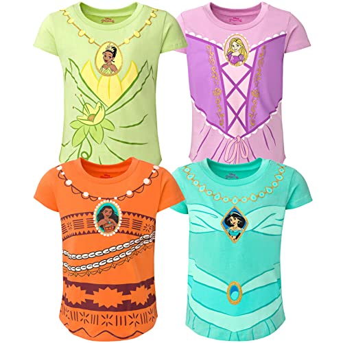 Disney Princess Belle Aurora Cinderella Toddler Girls 4 Pack T-Shirts Blue/Pink Yellow 2T