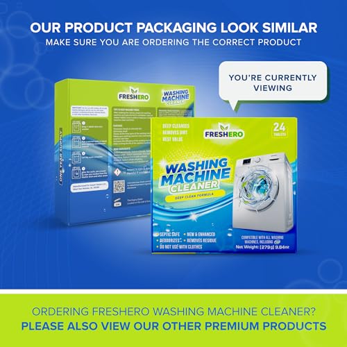 Washing Machine Cleaner Tablets [24-Pack] – Powerfully deep clean, descale, & deodorize. Effortlessly remove grime and odors leaving your washer fresh. Compatible with front/top loaders & HE machines.