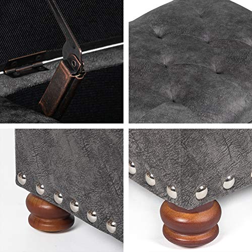 Joveco Storage Ottoman Foot Rest Stool, 24" Velvet Footstool Bench for Living Room Bedroom, Light Grey
