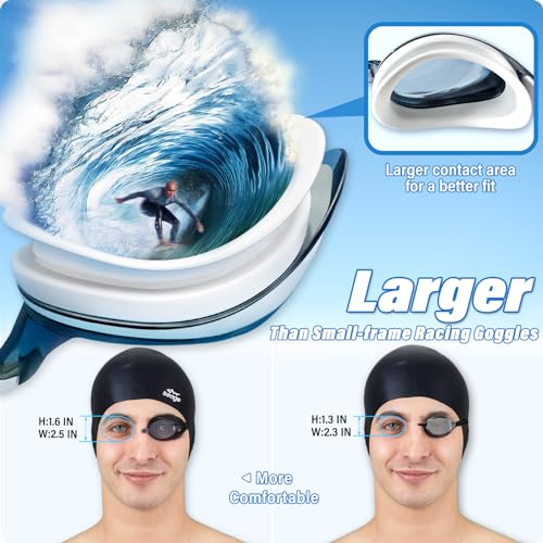 Swimming Goggles 2 Pack Anti Fog Goggles Swimming UV Protection Fit for Adult Men Women Youth Junior, No Leaking Soft Silicone Seal Flat Lens Clear Vision, 3 Sizes of Nose Bridge