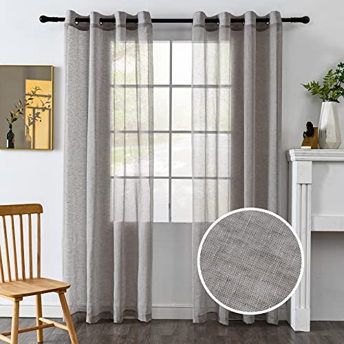 youleyar Natural Linen Sheer Curtains, 63 inch Length Grommet Top Semi Window Drapes, Light Reducing Linen Blend Sheer Curtain for Living Room and Bedroom, 2 Panels Gray