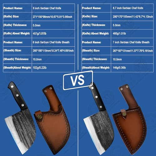 XYJ Authentic Since 1986,6 Inch Serbian Chef Knife With Sheath,Handmade Forged Ancient Outdoor Camping Kitchen Butcher Knife,Vegetable Cooking Meat Knives,Full Tang