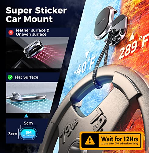 Magnetic Phone Holder for Car Metal Upgrade 6X Magnets Phone Mount Double 360° Rotation Super Sticker Phone Holder Car Mount Easy Install Suitable for Dashboard Screens Compatible with All Phone black