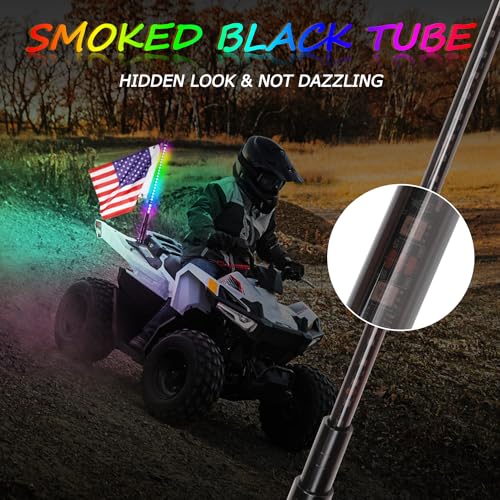 2FT LED Whip Lights, Niwaker Smoked Black Whip Light Kits with Wireless RF Remote RGB Dancing/Chasing Lighted Whip LED Antenna LED Whips for UTV ATV Polaris RZR Can Am Truck Offroad 4x4 Dune