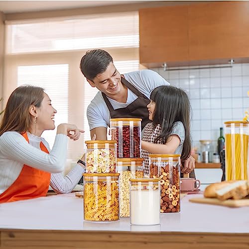 Vtopmart 7-Pack BPA Free Glass Food Storage Jars with Airtight Bamboo Wooden Lids for Pasta, Nuts, Coffee Beans, Cereal and Kitchen Pantry Organization