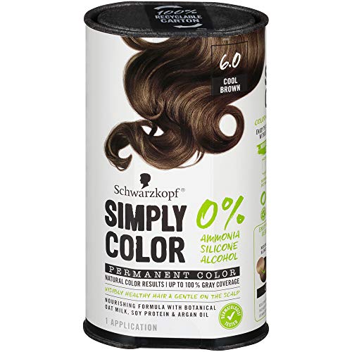 Schwarzkopf Simply Color Hair Color 6.0 Cool Brown, 1 Application - Permanent Hair Dye for Healthy Looking Hair without Ammonia or Silicone, Dermatologist Tested, No PPD & PTD