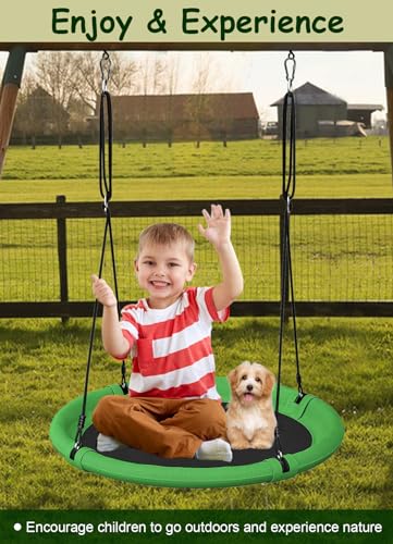 Mokeyder 24 Inch Saucer Tree Swing Set for Kids & Adults, Adjustable Swing Sets for Backyard or Outdoor Playground, Green & Black, 1 Pack
