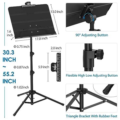 K KASONIC - Dual-Use Folding Sheet Music Stand & Desktop Book Stand with Portable Carrying Bag, Sheet Music Folder & Clip Holder (Black)