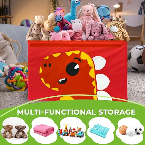 QUOKKA Toy Storage Box for Boys and Girls - 16x12x10 In Dino Toy Chest Organizer for Kids - | Collapsible | Handles | Flip-Top Lids | - Fabric Foldable Bin for Playroom - Nursery Room Organization