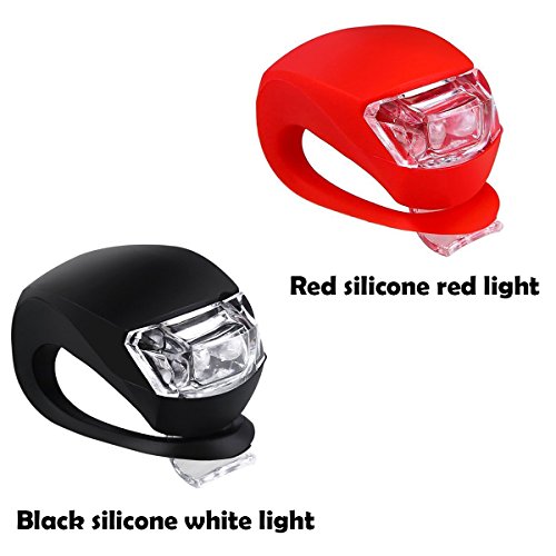 Malker Bicycle Light Front and Rear Silicone LED Bike Light Set - Bike Headlight and Taillight,Waterproof & Safety Road,Mountain Bike Lights,Batteries Included (2pcs Red & 2pcs Black)