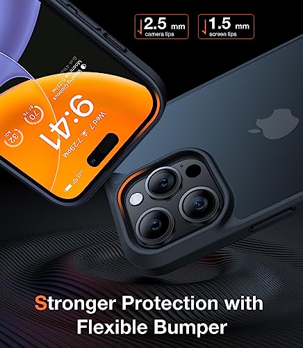 TORRAS Shockproof for Phone 14 Pro Max Case, Military Grade Drop Protection, Silicone for Phone 14 Pro Max Case, Slim Thin Semi-Clear Case for Phone 14 ProMax Case, Black-Guardian Series