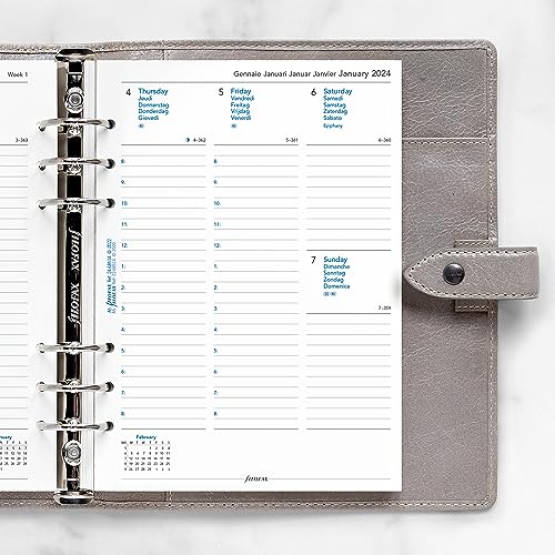 Filofax Calendar Diary Refill, A5 Size, Week-to-View with Appointments, White Paper, Multilingual: Five Languages, 2024 (C68514-24)