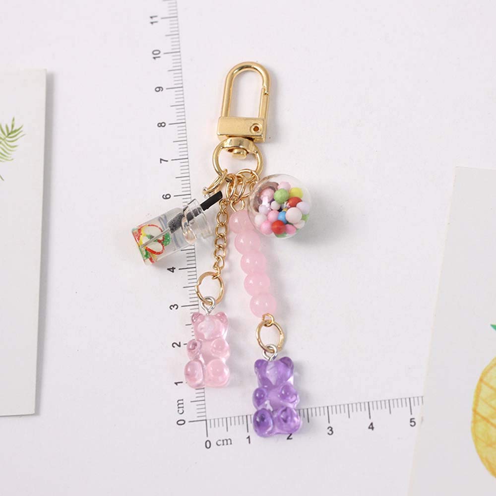 Cute Resin Gummy Bear Key Chain Candy Color Animal Bear Charms Keychains Car Keys Bag Pendant Keyring Jewelry Gift(blue)