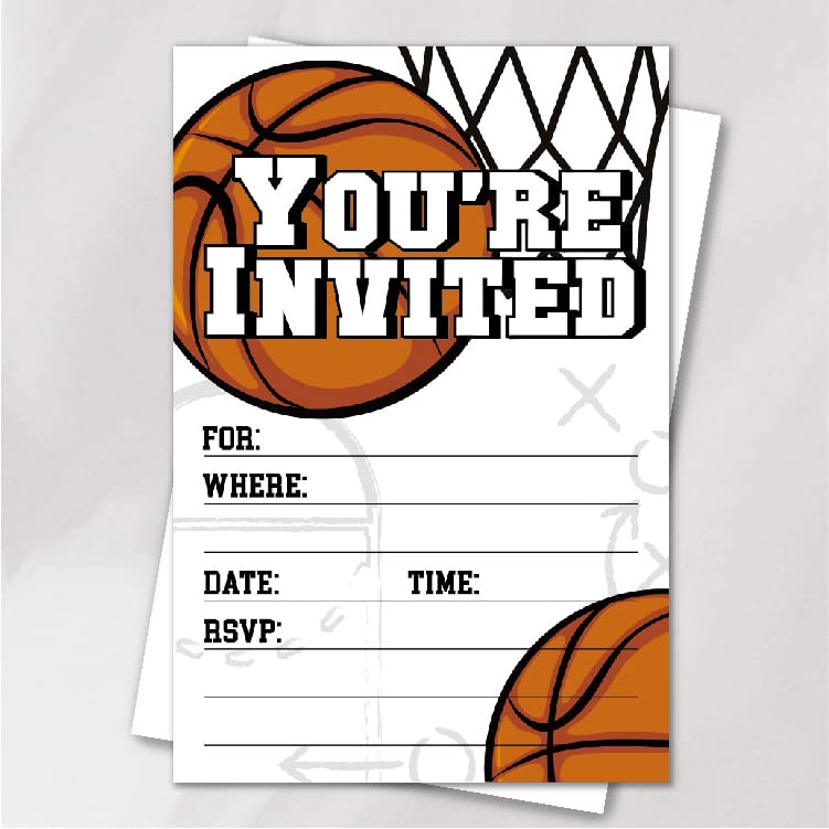 VNWEK Basketball Birthday Party Invitations With Envelopes,Basketball Sports Player Double-sided Printed Birthday Party Invitation Invite Cards for Boys Girls,Basketball Birthday Invites(20 Sets)