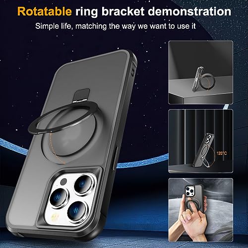 STERKER Magnetic Stand Ring Compatible with iPhone 13 Pro Max Case [Military Grade Drop Protection][Compatible with Mag-Safe] Kickstand Slim Matte Case for iPhone 13 Pro Max Phone 6.7", Black