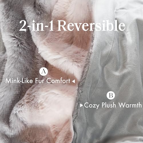 Madison Park Zuri Soft Plush Luxury Oversized Faux Fur Throw Animal Stripes Design, Faux Mink On The Reverse, Modern All Seasons Blanket for Bed, Sofa Couch, Office, Aqua, 60x70