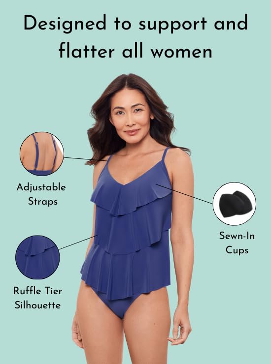 Aqua Green Women's Standard Triple Tier Tankini Top, Fleurette