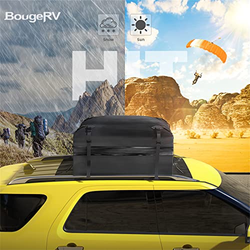 BougeRV Rooftop Cargo Carrier Bag with Anti-Slip Mat 15 Cubic Feet Waterproof Car Roof Bag Roof Top Cargo Luggage Storage Bag 1000D PVC, with 8 Reinforced Straps, Storage Bag for Cars with Racks