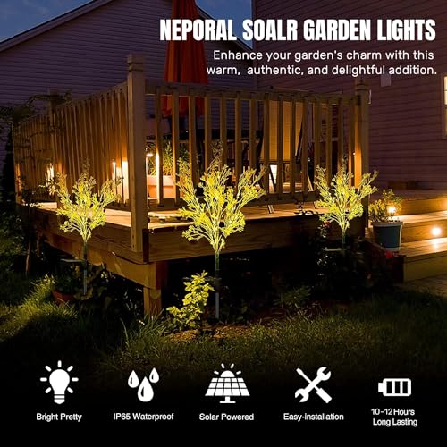 Neporal Solar Garden Lights Outdoor Decorative, Solar Flowers Lights Dusk to Dawn, Solar Garden Stake Lights Waterproof IP65, Solar Powered Flower Lights - Gardening Gifts for Women