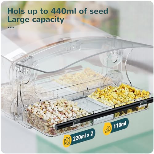 MrCrafts Window Bird Feeder with Strong Suction Cups, Clear Window Bird feeders for Viewing, Bird Feeders for Outdoors Outside,Multiple Bird Types