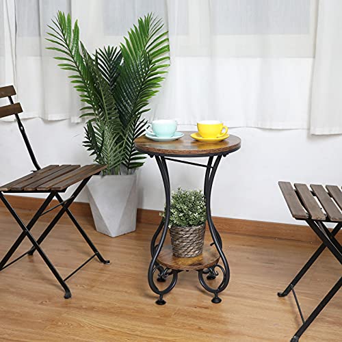 X-cosrack Round End Table, Industrial Retro Round Side Table for Small Spaces, Coffee Table for Living Room Balcony Bedroom Office,Stable Wood and Metal Frame,17.72" L x 17.72" W x 24.22" H