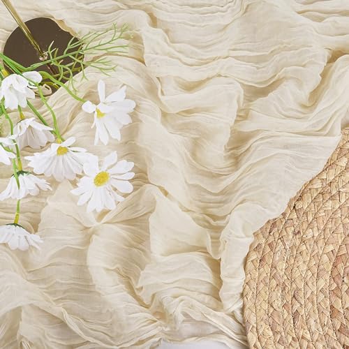 Beige Cheesecloth Table Runners 5 Pack 10Ft Rustic Boho Gauze Long Table Runner for Wedding Arch Bridal Shower Thanksgiving Day Decoration 35x120 Inch