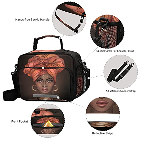 senya African Women Lunch Bag Insulated Reusable Tote Bag for Girls Boys Women Men Thermal Cooler Bag with Adjustable Strap for Work School