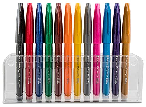 Pentel Arts Sign Pen Touch, Fude Brush Tip, Fashion Colors, Pack of 6 (SES15CBP6M1)