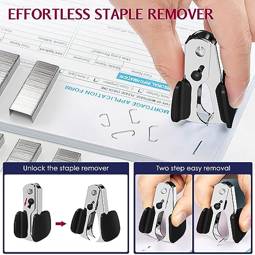 Metal Stapler Heavy Duty 50 Sheet Capacity with 1750 Staples and Staple Remover, Full Strip Staplers for Desk, No Jam, Non-slip Office Stapler with Staples for Office & Classroom, Black