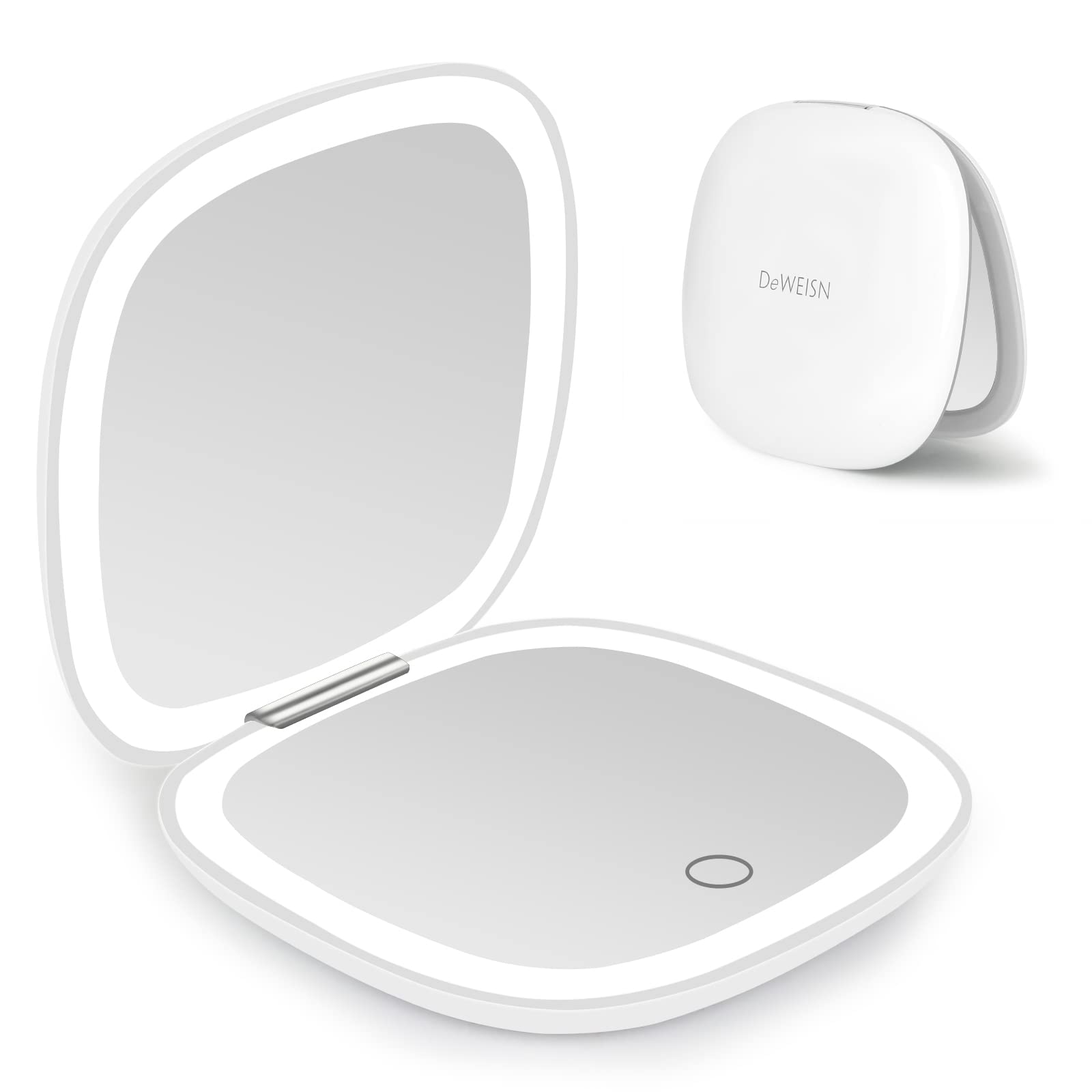 deweisn Compact Mirror, Lighted Travel Makeup Mirror with 1X/10X Magnifying Double Sided Dimmable Portable Pocket for Handbag and Pocket, USB Charging(White)