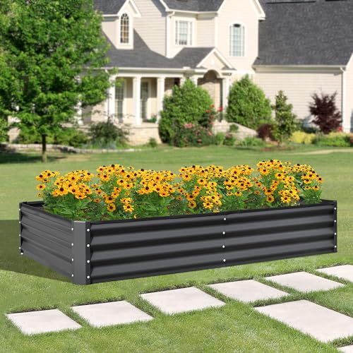 Domi Galvanized Raised Garden Bed, 6x3x1Ft Thickening Metal Planter Box for Vegetables Bottomless for Backyard Outdoor, 1" Deep w/ 128 Gallon Capacity - Dark Gray