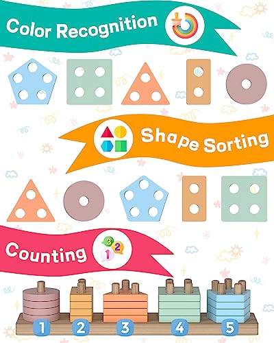 Zartores Montessori Toys for 1 2 3 Year Old Boys Girls, Shape Sorter Wooden Toys for Toddlers 1-3, Toddler Toys Age 1-2, 1 2 3 Year Old Girl Boy Gifts, Preschool Toddler Puzzles
