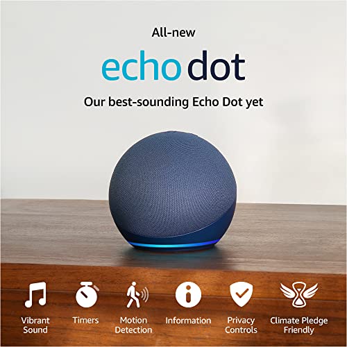 Echo Dot (5th Gen) | Deep Sea Blue with Amazon Basics Smart Color Bulb