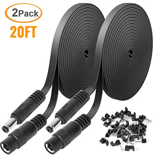 Uogw 2 Pack DC Power Extension Cable, 20ft 2.1mm x 5.5mm Extension Cord Compatible with 12V DC Adapter Cord for Security Camera CCTV IP Camera, LED, Car, Black
