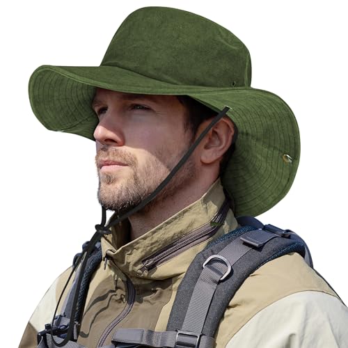 Unisex Cotton Boonie Hat Winter Outdoor Fishing Bucket Hats Wide Brim Beach Hiking Safari Sun Hat Floppy Visor for Women Men Army Green