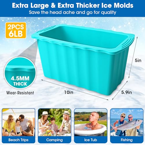 Extra Large Ice Block Molds-3LB Extra Thick Large Silicone Ice Cube Molds Reusable Giant Ice Cube Bricks Maker Molds Big Ice Cube Tray for Coolers &Ice Bath Tub Cold Plunge Water Chiller Accessories