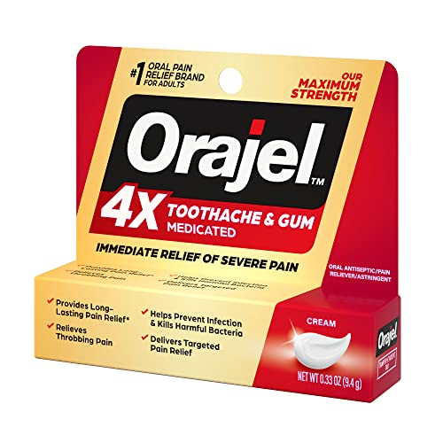 Orajel 4X for Toothache & Gum Pain: Severe Cream Tube 0.33oz- From Oral Pain Relief Brand