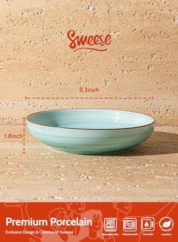 Sweese Pasta Bowls Set of 6, 30 Ounce Ceramic Salad Plates for Dishwasher & Microwave Safe - Solid Salad Bowls, Soup Bowls - Deep Plates Lipped Edges, Oven Safe Porcelain Plates Serving Bowls