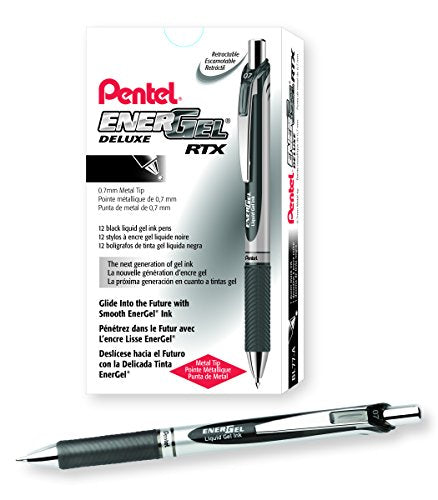 Pentel EnerGel RTX Retractable Liquid Gel Ink Pen, (0.7mm) Medium line, Magenta Ink, Box of 12 Pens (BL77-V4)