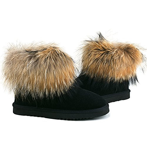 AUSLAND Boots for Women Furry Fur Winter Ankle Boots Warm Fluffy Snow Boot 6.5US Sand 99251 37EU